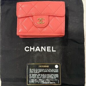Chanel Coral Trifold Quilted Wallet